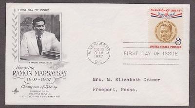 1096 Ramon Magsaysay ArtCraft FDC with neatly typewritten address