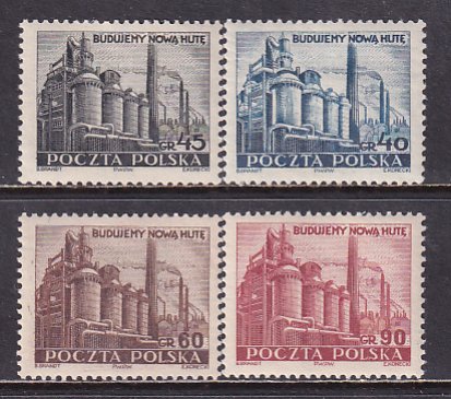 Poland 1951 Sc 502-5 Steel Mill Nowa Huta Stamp MNH