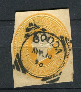 INDIA; 1890s 4a. 6p. . classic QV Postal Stationary fine used PIECE, Gooda