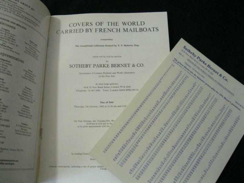 SOTHEBY'S AUCTION CATALOGUE 1982 COVERS OF THE WORLD CARRIED BY FRENCH MAILBOATS