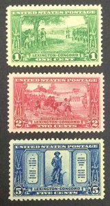 MOMEN: US STAMPS #617-619 MINT OG NH CHOICE SET XF+ LOT #73204