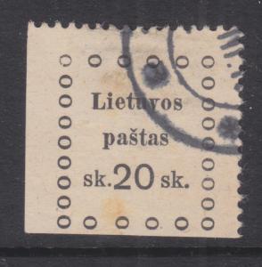 LITHUANIA, 1919 3rd. Kaunas, 20s. Black, used.