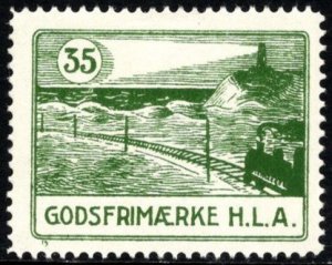 Vintage Denmark Private Local Stamp 35 Ore Hjørring, Løkken, Aabybro Railway