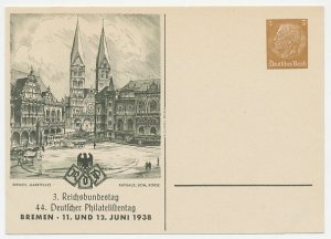 Postal stationery Germany 1938 Philatelic day Bremen - Town Hall - Cathedral - M