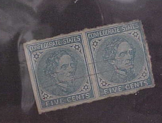 US CONFEDERATE STAMP #6 PAIR USED cat.75.00 MANUSCRIPT CANCEL