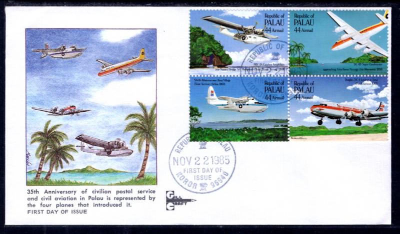 Palau C13a Airplanes Gill Craft U/A FDC