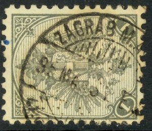 BOSNIA AND HERZEGOVINA 1891-94 1k Light Gray Arms P.10 1/2 Sc2,SG84 VFU ZAGREB