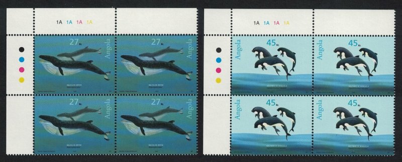 Angola Whales Dolphins Marine Mammals 2v Corner Blocks of 4 SG#1683-1684