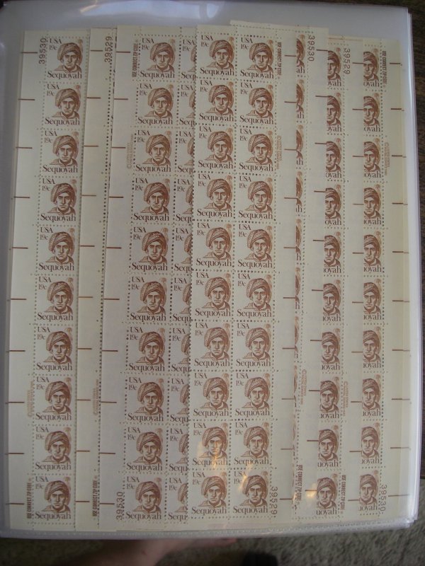 Scott 1859, 19c Sequoyah, Long Plate Strip of 20, MNH Great Americans Beauty