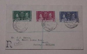 CAYMAN KING GEORGE VI CORONATION 1937 MAY 13 GEORGETOWN REGISTERED FDC  