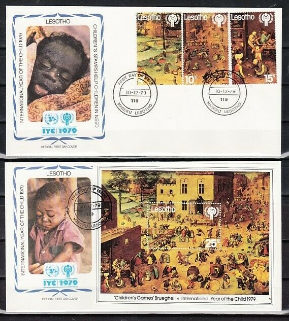 Lesotho, Scott cat. 276-280, 281. Int`l Year of the Child. 2 First day Covers. *