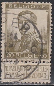 Belgium # 96, King Albert With Label, Used  1/3 Cat