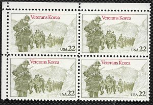 US #2152 MNH corner block of 4. Veterans Korea.   Nice.