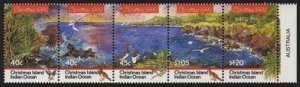 Christmas Isl 347 ae strip,MNH.Michel 374-378. Christmas 1992.Coastline,Booby.