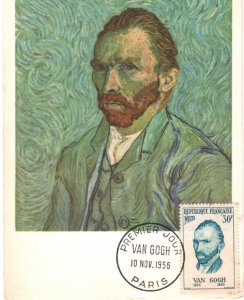 FRANCE 1956 FDC MAXI CARD *VINCENT VAN GOGH* Paris ARTIST Self-Portrait MA162