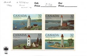 Canada, Postage Stamp, #1035a Block Mint NH, 1984 Lighthouses (AB)
