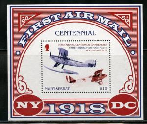 MONTSERRAT 2018 CENTENNIAL OF THE FIRST AIRMAIL  SOUVENIR  SHEET MINT NH