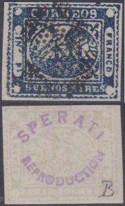 ARGENTINA BUENOS AIRES 1859 STEAMSHIP BARQUITO Sc 7a INDIGO SPERATI USED VF 