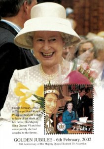 Zambia 2002 - Queen Elizabeth II Golden Jubilee - Souvenir Sheet - Sc 978 -  MNH