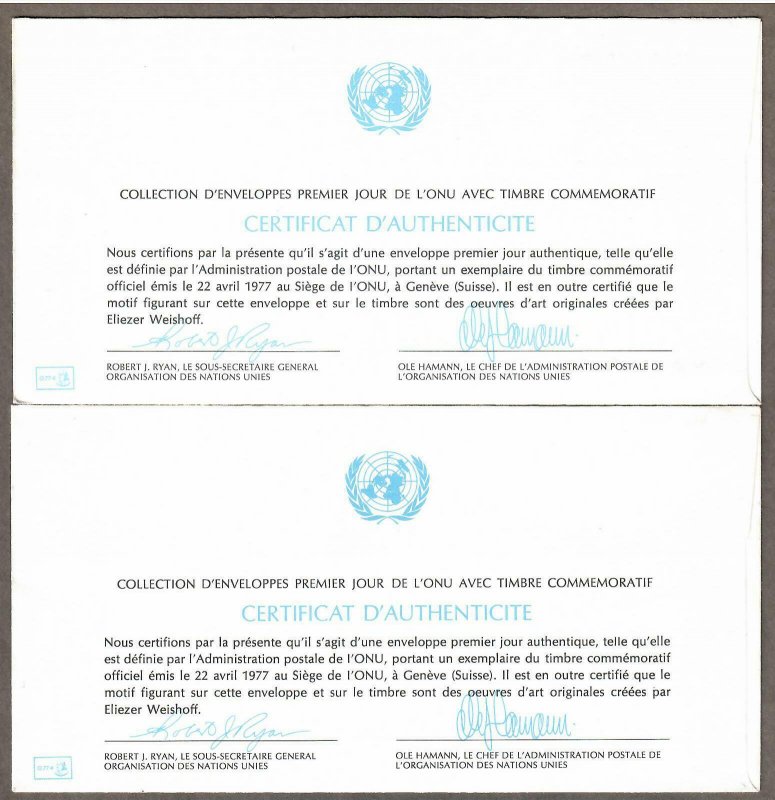 UN Geneva # 65 - 66 , UN Water Conference , on 2 FDCs - I Combine S/H