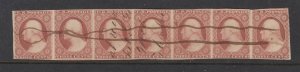 #11 3c Washington STRIP OF 7 from Plate #4 (USED) RARE!!!