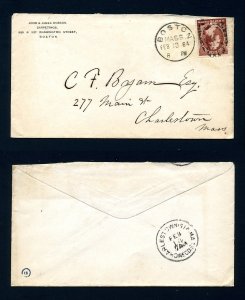 # 210 cover from John & James Dobson, Boston, MA  to Charlestown, MA - 2-13-1884
