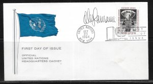 United Nations NY 133 Nuclear Testing Headquarters Cachet FDC Signed by Designer