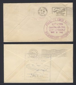 2x USA Air Mail USS Akron Covers 1932 5c & 1932 8c To PA Back Stamped USS AKRON