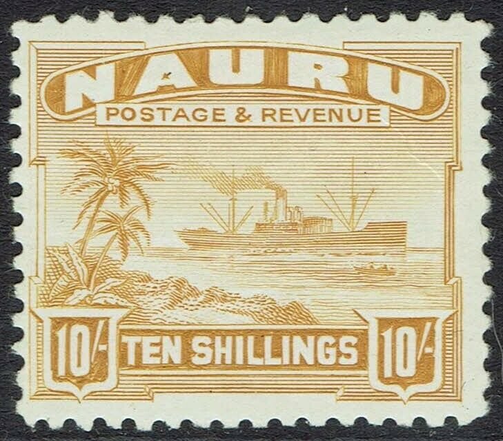 NAURU 1924 SHIP 10/- SMOOTH PAPER 