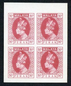 Perak 1935 50c red proof/colour trial Imperf Block on white card