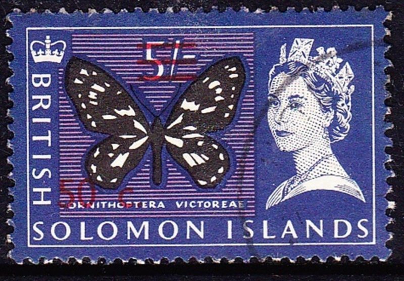 BRITISH SOLOMON IS 1966 QEII 50c on 5/- Black, Ultramarine & Violet SG150B FU