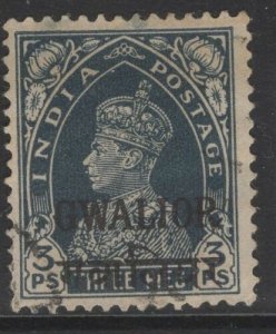 INDIA-GWALIOR SG105 1938 3p SLATE USED 