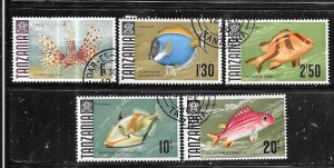 Tanzania #28-29,31,33-34  Fish  (CTO) CV $12.40