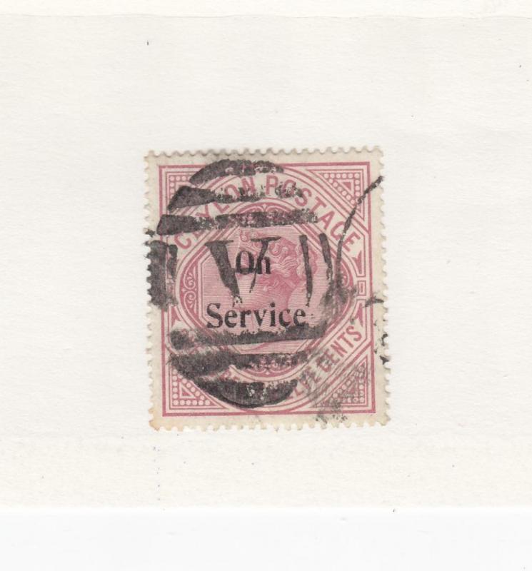 CEYLON # O18 VF-QUEEN VICTORIA ON SERVICE SURCHARGE CAT VALUE $62.50