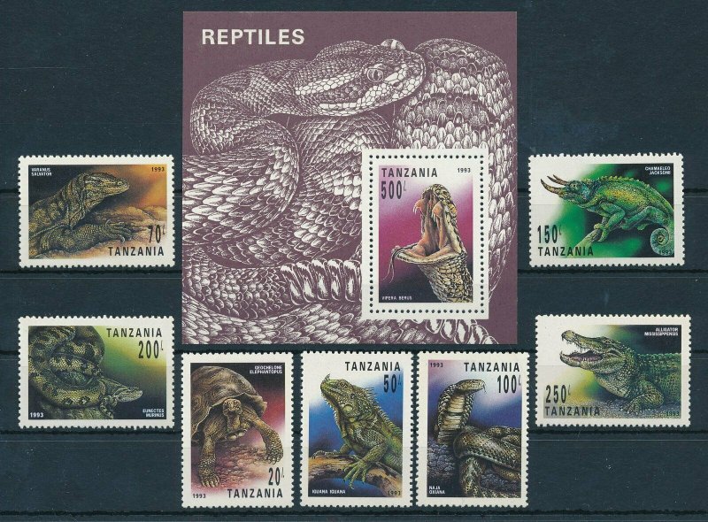 [110097] Tanzania 1993 Reptiles snakes iguana alligator With souv. Sheet MNH