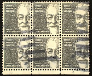 U.S. Used Stamp Scott #1295 $5 John Bassett Moore Sheet Margin Block/6.