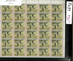 RW39 1972 FULL FEDERAL DUCK STAMP SHEET.   THE FIRST $5 ISSUE.