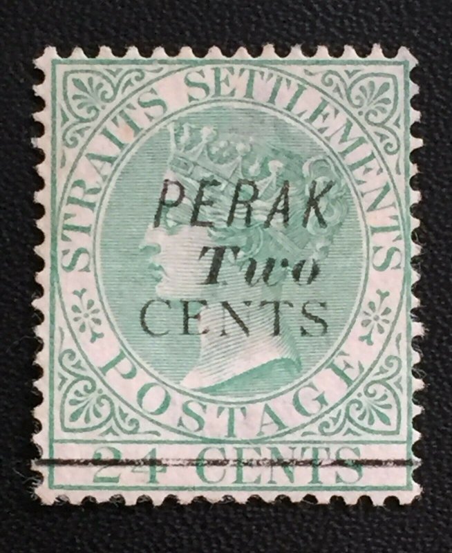 MALAYA PERAK opt Straits Settlements 1891 QV Two CENT on 24c MH SG#48 M3282