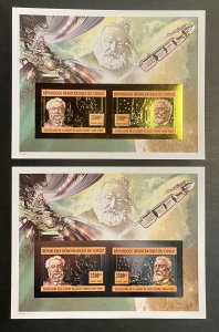 Jules Vernes Gold & Silver Imperfect Death Anniversary Block Stamps 2006 Congo-