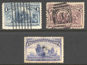 US Scott 230,231,233  3 USED values of columbian issue