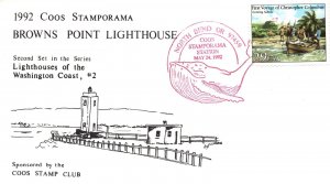 SPECIAL PICTORIAL POSTMARK AND CACHET COOS BROWNS POINT WASHINGTON LIGHTHOUSE #2