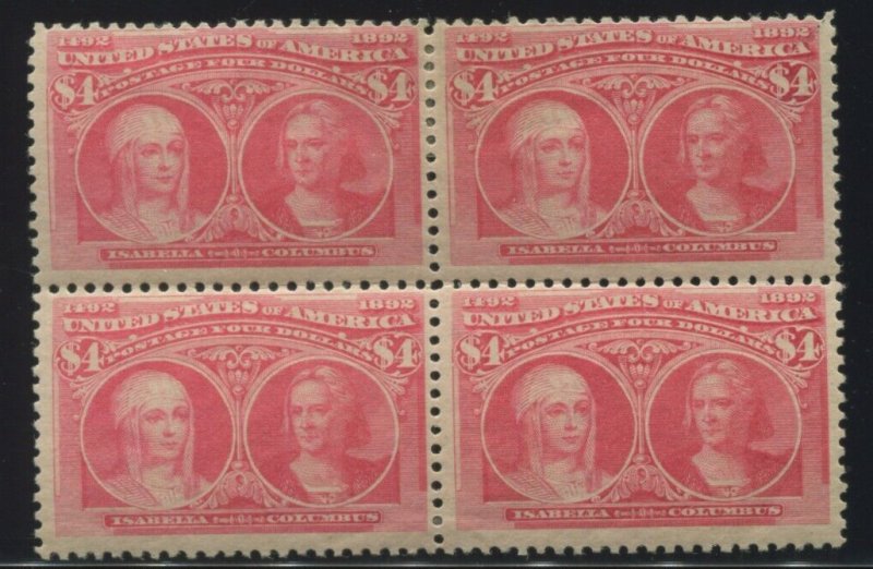 244 Columbian Mint High Value Block of 4 Stamps with PF Cert HZ6