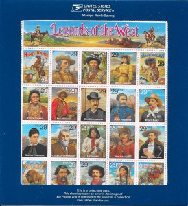 2870 MNH, Legends of the West, Error Sheet, scv: $125, FREE Insured Shipping