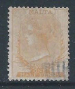 Malta #3 Used 1/2p Queen Victoria - Wmk. 1 - Yellow Buff