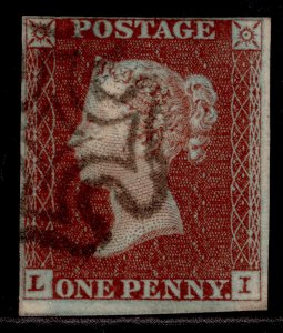 GB QV SG8, 1d red-brown BLACK MX PLATE 30, USED. Cat £65. IVORY HEAD LI 