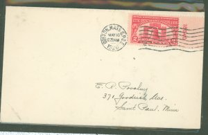 US 627 1926 2c sesquincentennial expo., liberty bell plate single on an addressed, uncacheted fdc with a boston, mass. GPOE canc