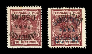 Fernando Poo #168 - #169 1908 EFO Inverted & Double Surcharge Errors MLH