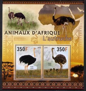 DJIBUTI - 2013 - Animals of Africa, Ostriches - Perf 2v Sheet-Mint Never Hinged