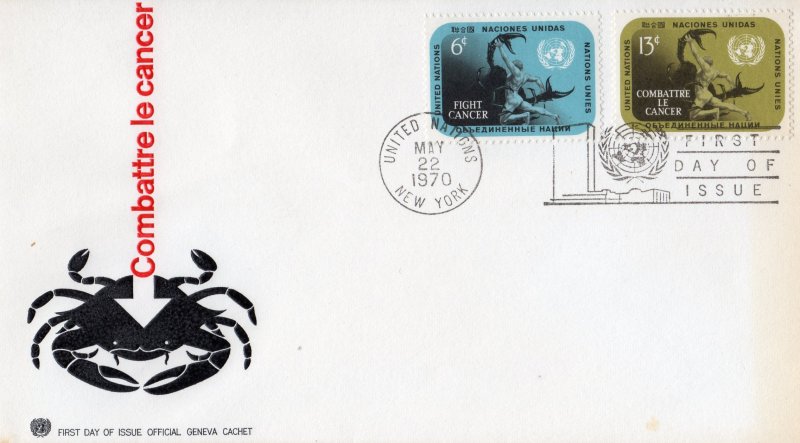 United Nations 1970 Sc#207/208  FIGHT CANCER - MEDICINE Set (2) FDC