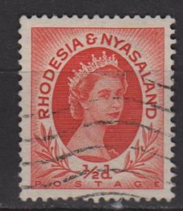 Rhodesia & Nyasaland 1954 Scott 141 used,  1/2p Elizabeth II